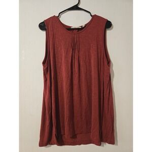 Soft Surroundings Terracotta Pleated Neck Sleeveless Tank Top 3FK32 Womens PL